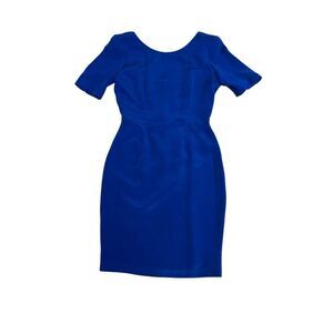 Donna Morgan Vintage Blue Silk Dress Women 6 Button Back Short Sleeve